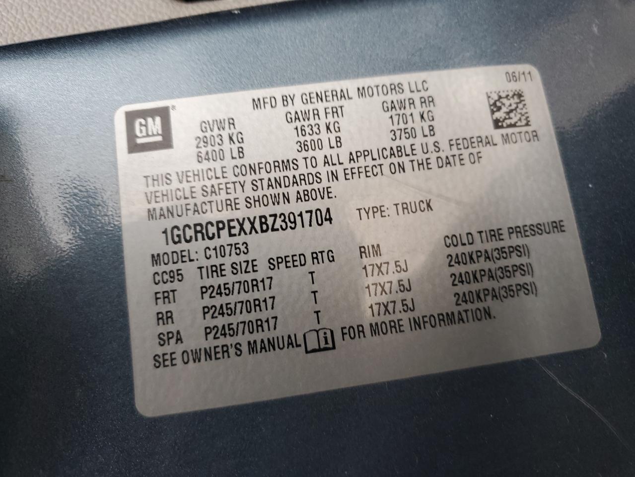 2011 Chevrolet Silverado C1500 VIN: 1GCRCPEXXBZ391704 Lot: 48899645