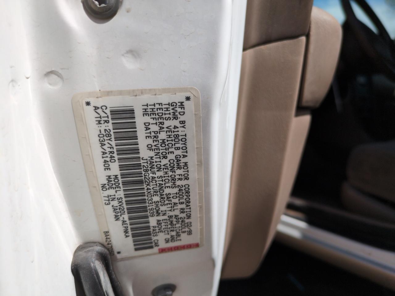 1999 Toyota Camry Le VIN: JT2BG22K4X0331939 Lot: 50726425