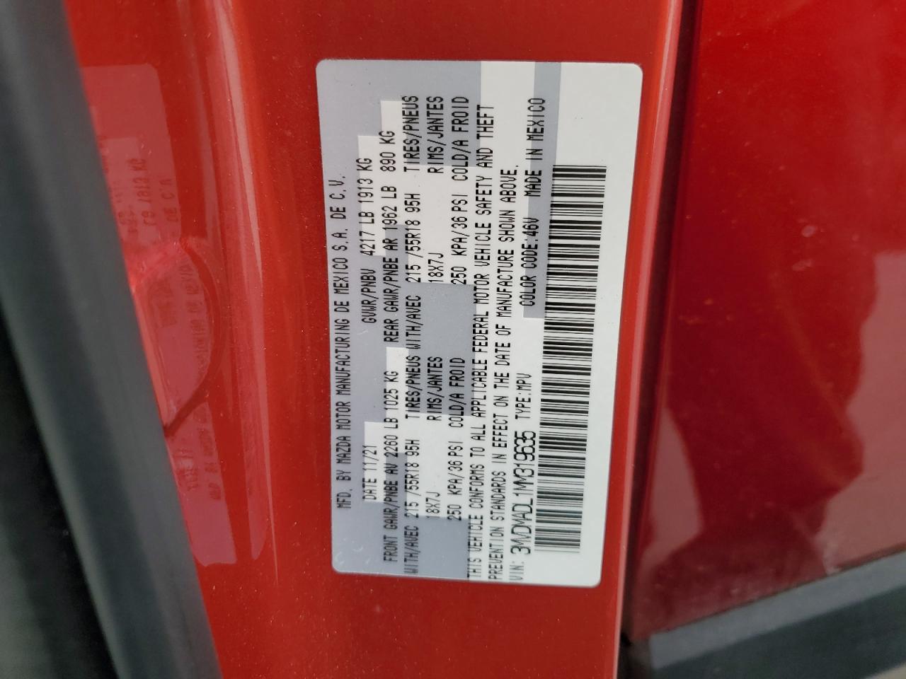 2021 Mazda Cx-30 Premium VIN: 3MVDMADL1MM319635 Lot: 48482585