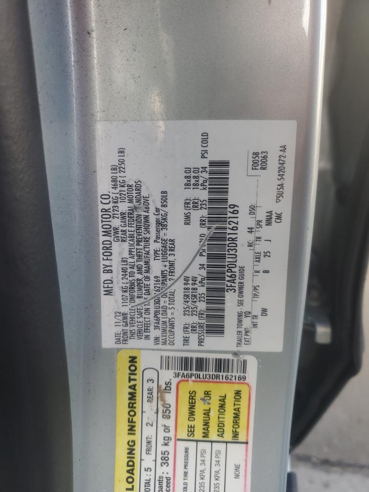 2013 Ford Fusion Se Hybrid VIN: 3FA6P0LU3DR162169 Lot: 50387885