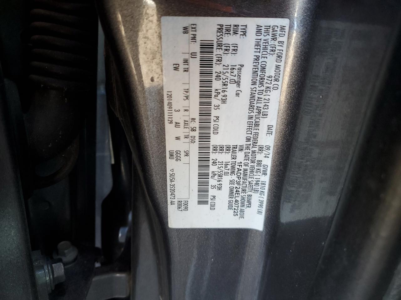 2014 Ford Focus Se VIN: 1FADP3F24EL407225 Lot: 46502685