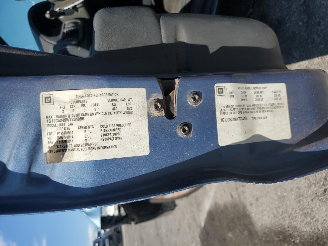 1998 Chevrolet Cavalier VIN: 1G1JC5249W7234056 Lot: 50396785