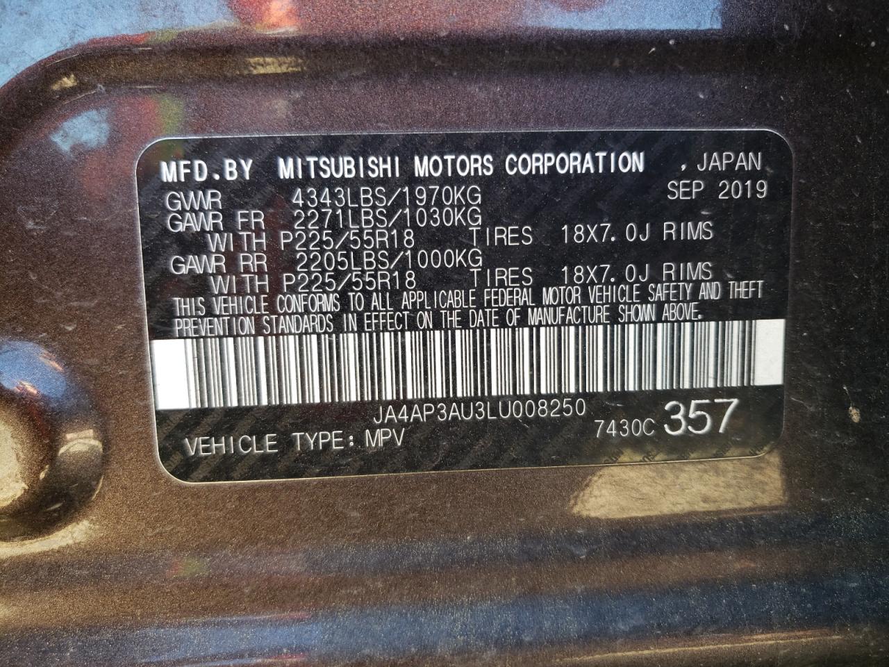 2020 Mitsubishi Outlander Sport Es VIN: JA4AP3AU3LU008250 Lot: 50710675
