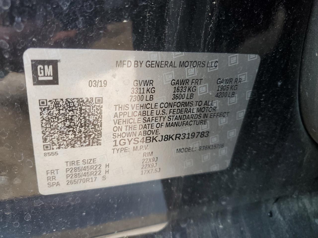 2019 Cadillac Escalade Luxury VIN: 1GYS4BKJ8KR319783 Lot: 50950145