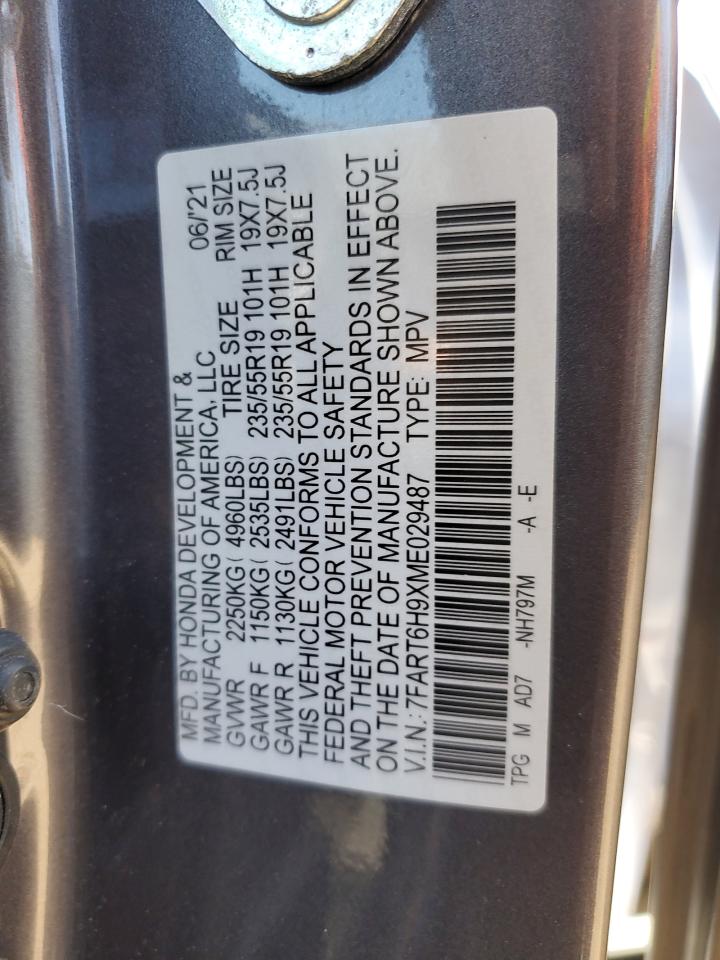 2021 Honda Cr-V Touring VIN: 7FART6H9XME029487 Lot: 48632455