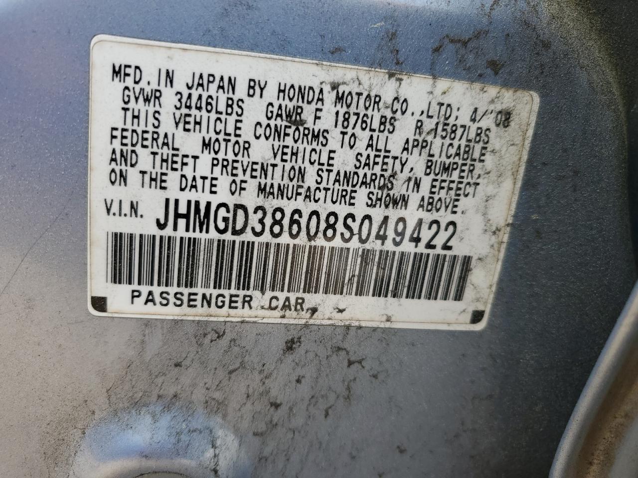 2008 Honda Fit Sport VIN: JHMGD38608S049422 Lot: 50795605