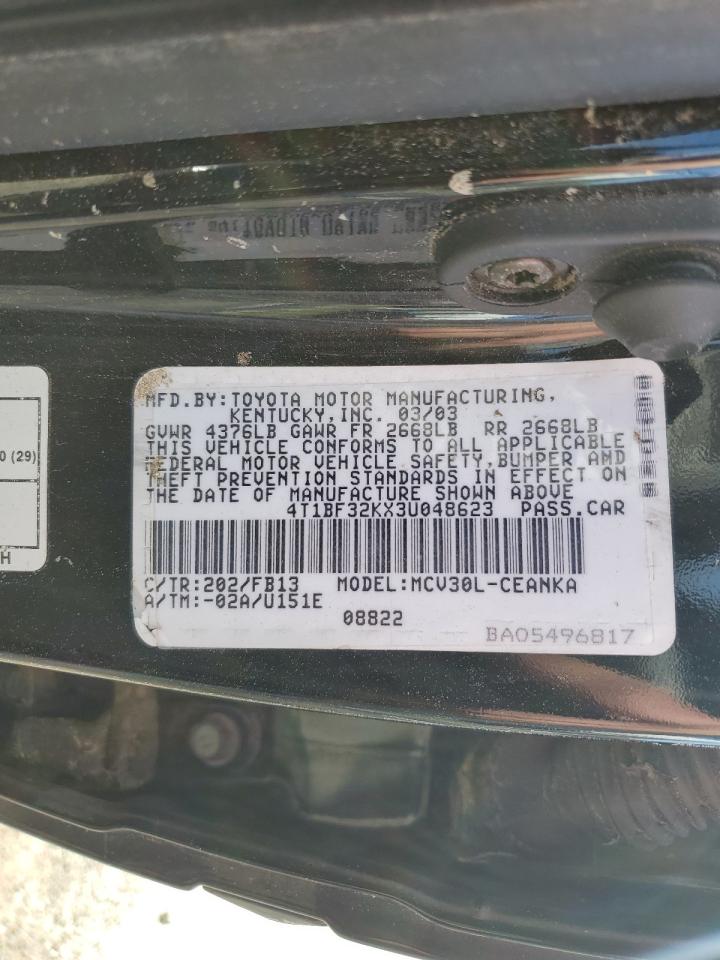 2003 Toyota Camry Le VIN: 4T1BF32KX3U048623 Lot: 49654775