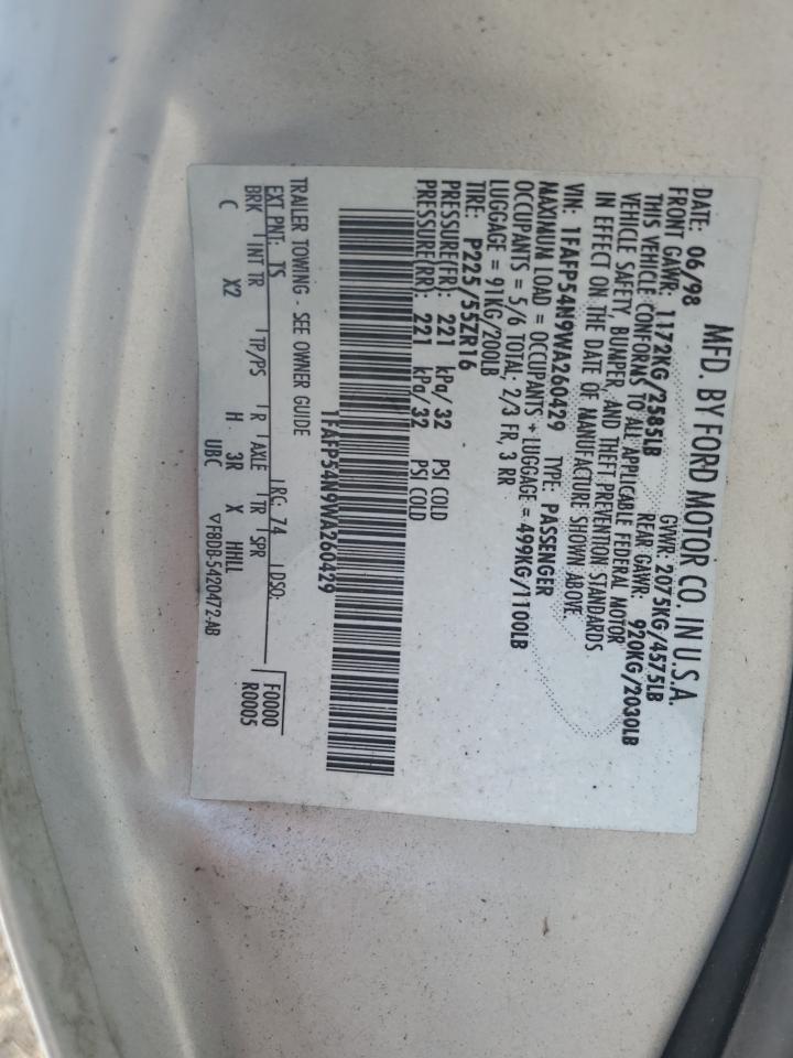 1998 Ford Taurus Sho VIN: 1FAFP54N9WA260429 Lot: 49914165