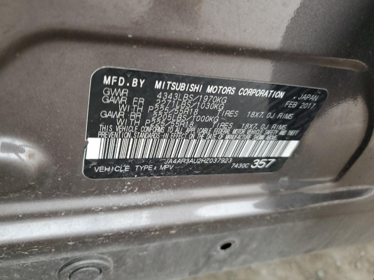 2017 Mitsubishi Outlander Sport Es VIN: JA4AR3AU2HZ037923 Lot: 50176585