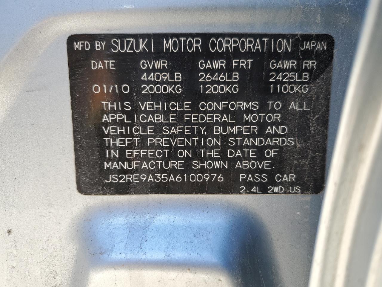 2010 Suzuki Kizashi Se VIN: JS2RE9A35A6100976 Lot: 50768985