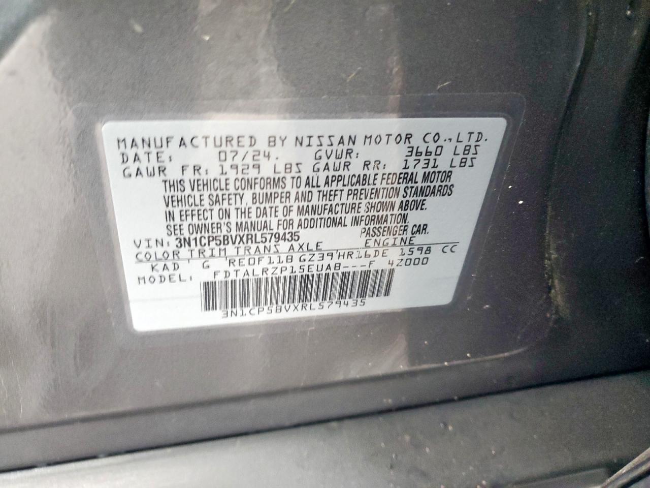 2024 Nissan Kicks S VIN: 3N1CP5BVXRL579435 Lot: 50257865