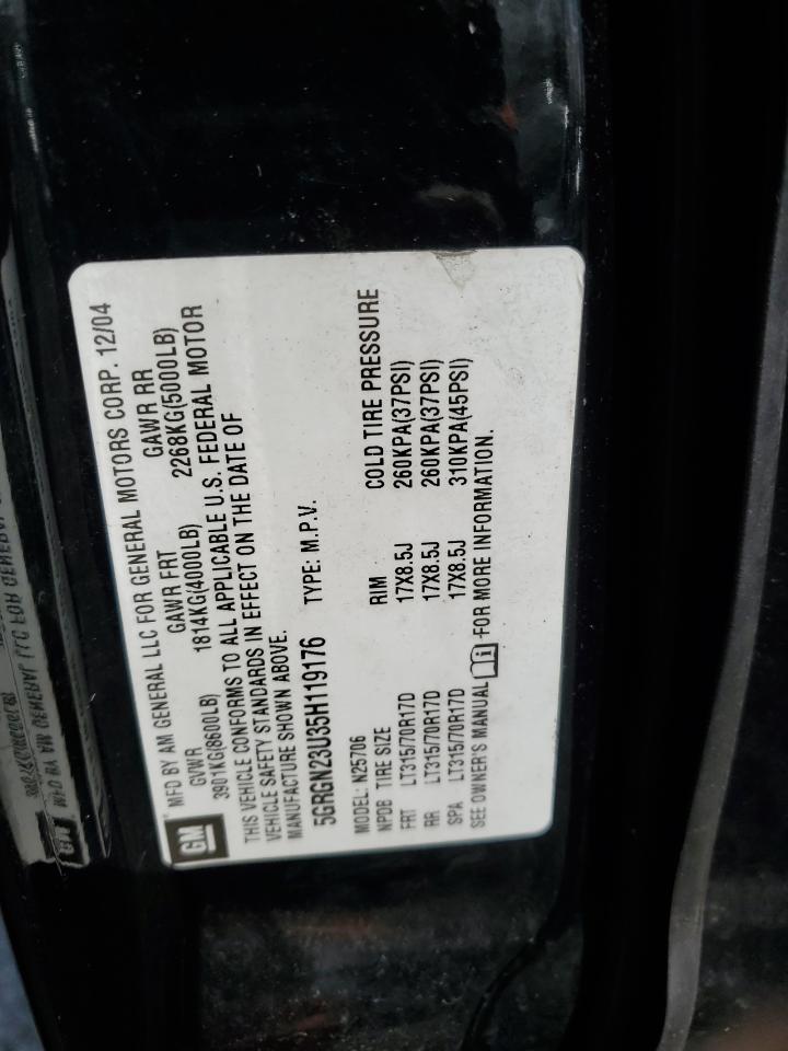 2005 Hummer H2 VIN: 5GRGN23U35H119176 Lot: 47278095