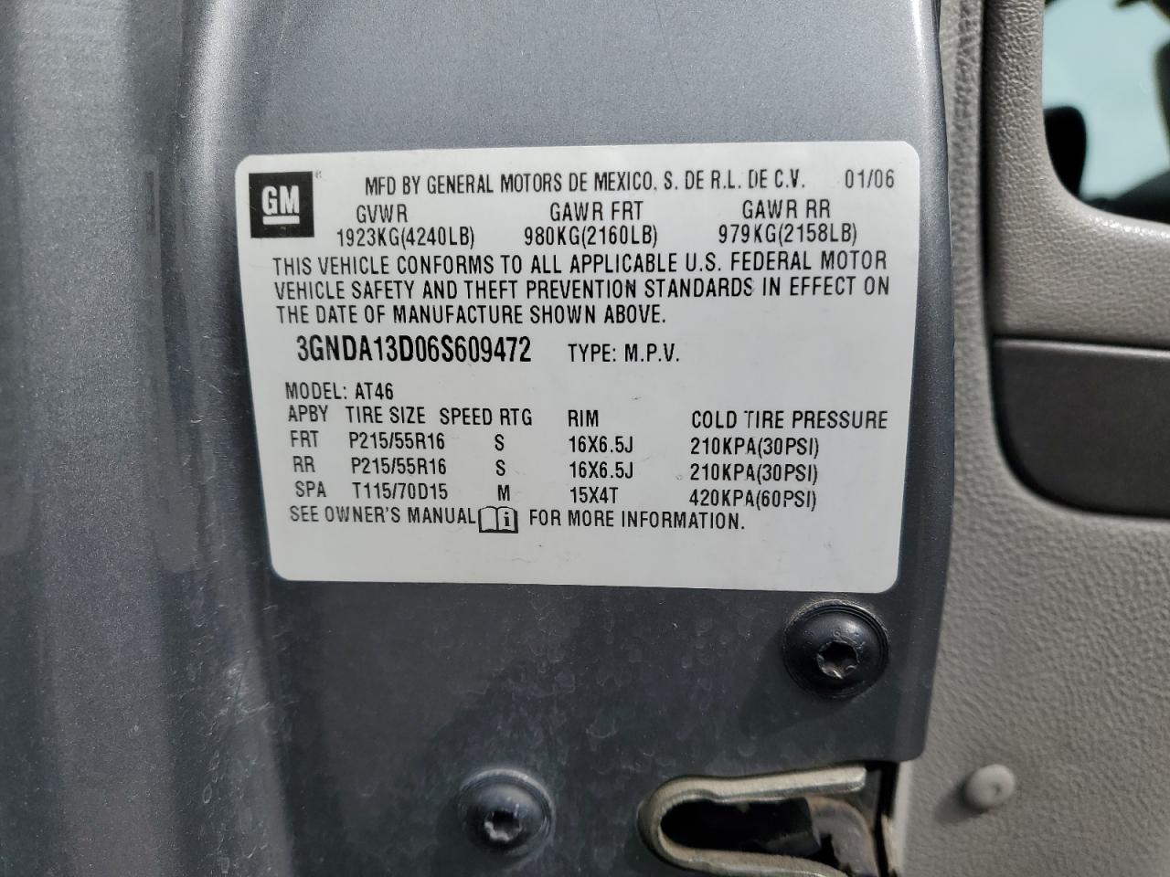 2006 Chevrolet Hhr Ls VIN: 3GNDA13D06S609472 Lot: 50634215