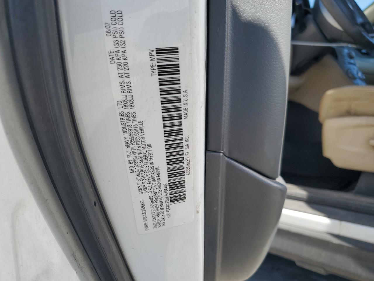 2008 Subaru Tribeca Limited VIN: 4S4WX92DX84404403 Lot: 46855945