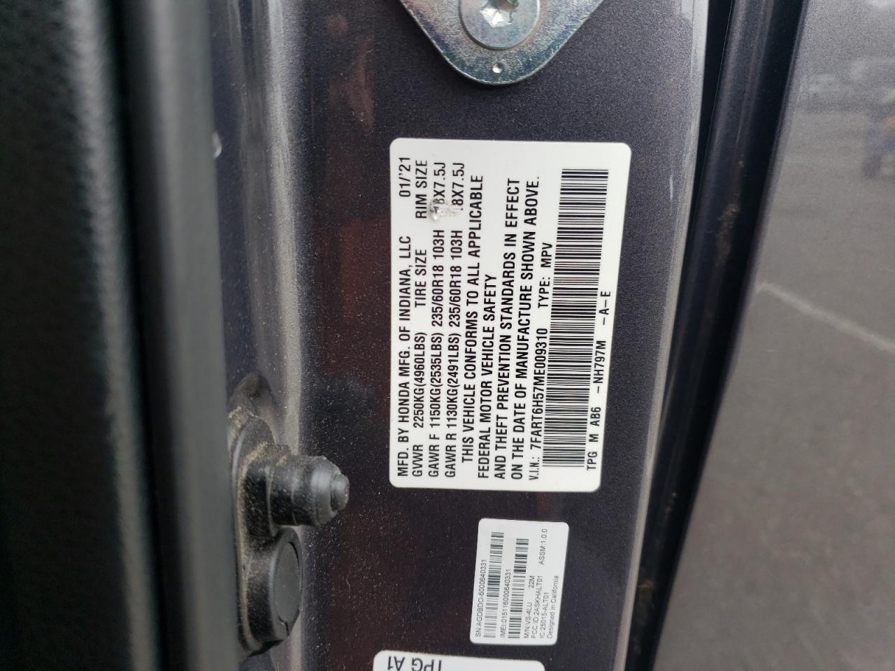 2021 Honda Cr-V Ex VIN: 7FART6H57ME009310 Lot: 50265075