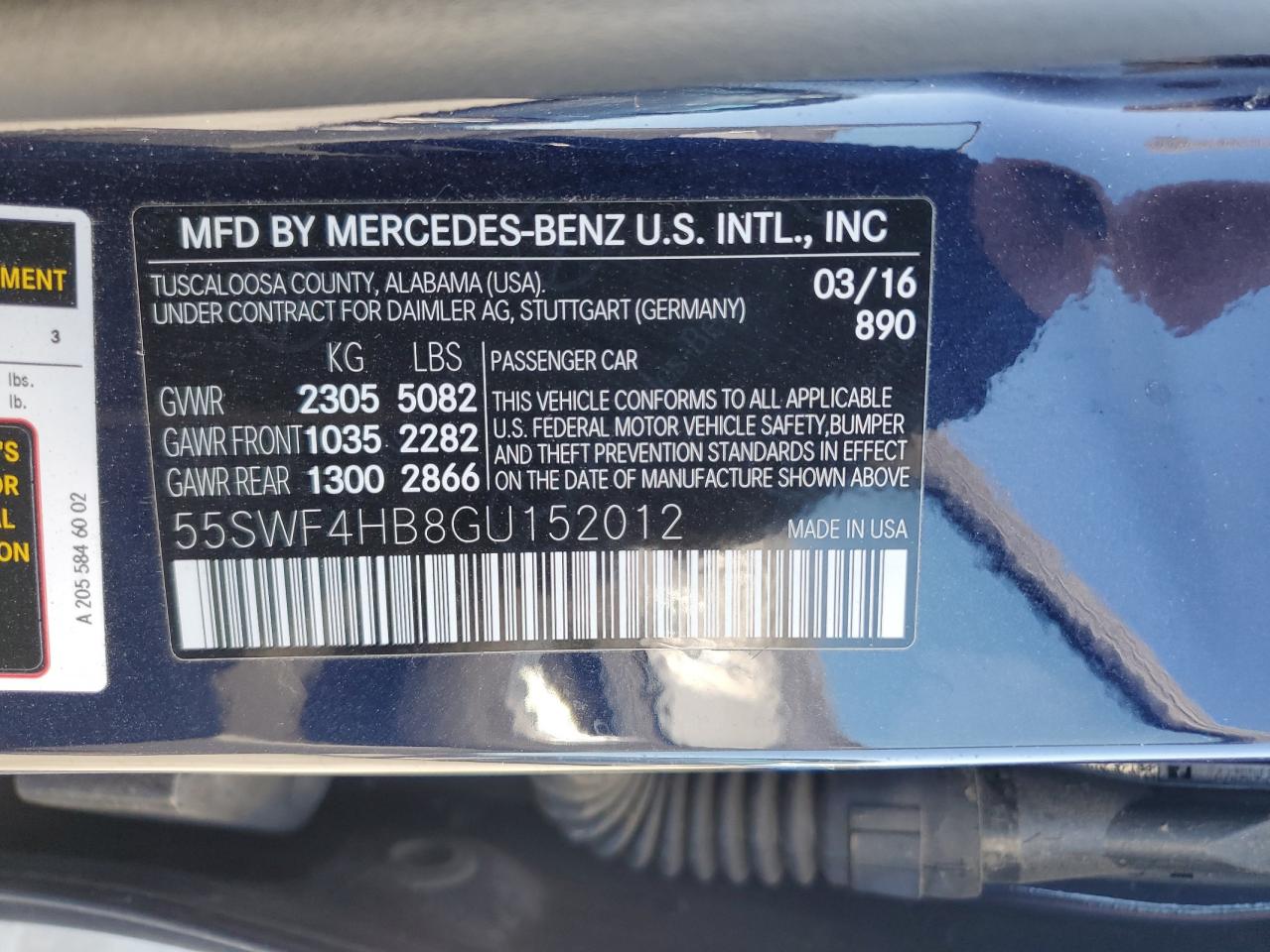 2016 Mercedes-Benz C 350E VIN: 55SWF4HB8GU152012 Lot: 50391805