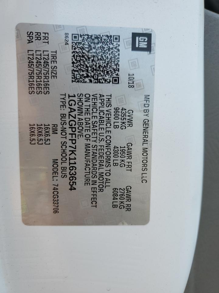 2019 Chevrolet Express G3500 Lt VIN: 1GAZGPFP7K1163654 Lot: 50764855