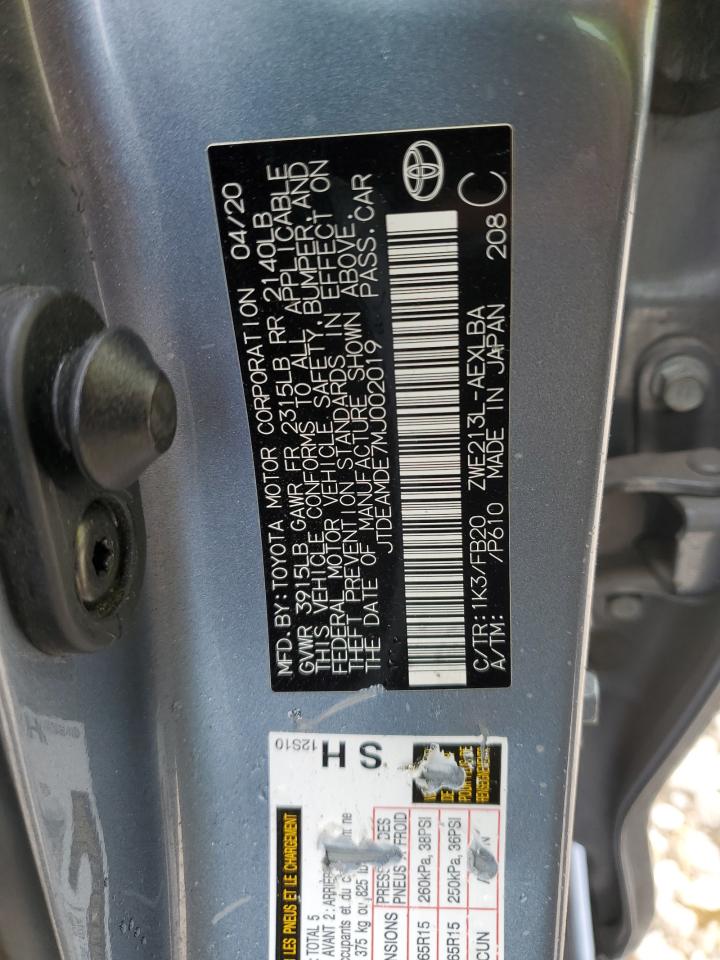 2021 Toyota Corolla Le VIN: JTDEAMDE7MJ002019 Lot: 50129915