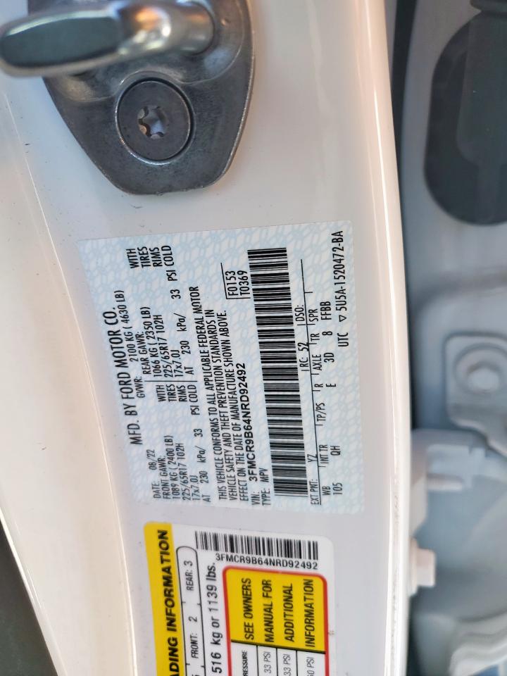 2022 Ford Bronco Sport Big Bend VIN: 3FMCR9B64NRD92492 Lot: 49634225