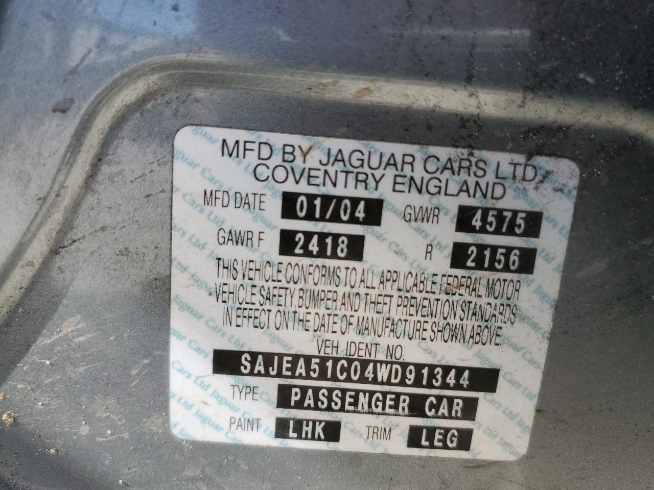 2004 Jaguar X-Type 3.0 VIN: SAJEA51C04WD91344 Lot: 49979285