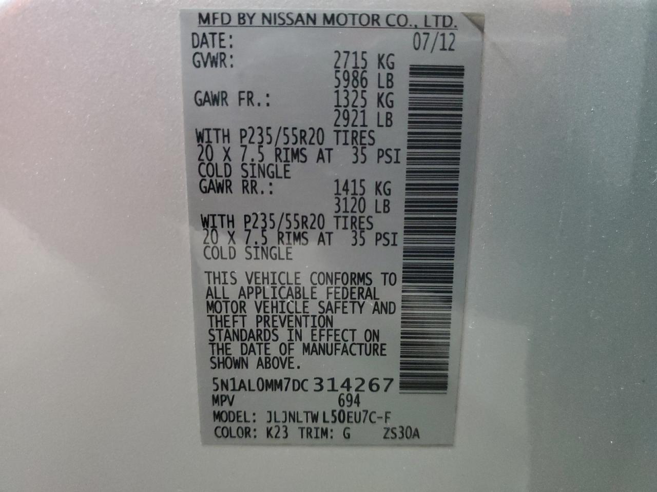 2013 Infiniti Jx35 VIN: 5N1AL0MM7DC314267 Lot: 47834715