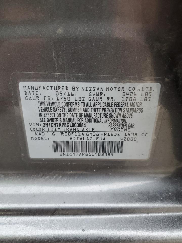 2016 Nissan Versa S VIN: 3N1CN7AP8GL903984 Lot: 49157595