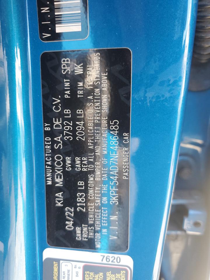 2022 Kia Forte Gt Line VIN: 3KPF54AD7NE486485 Lot: 47777845