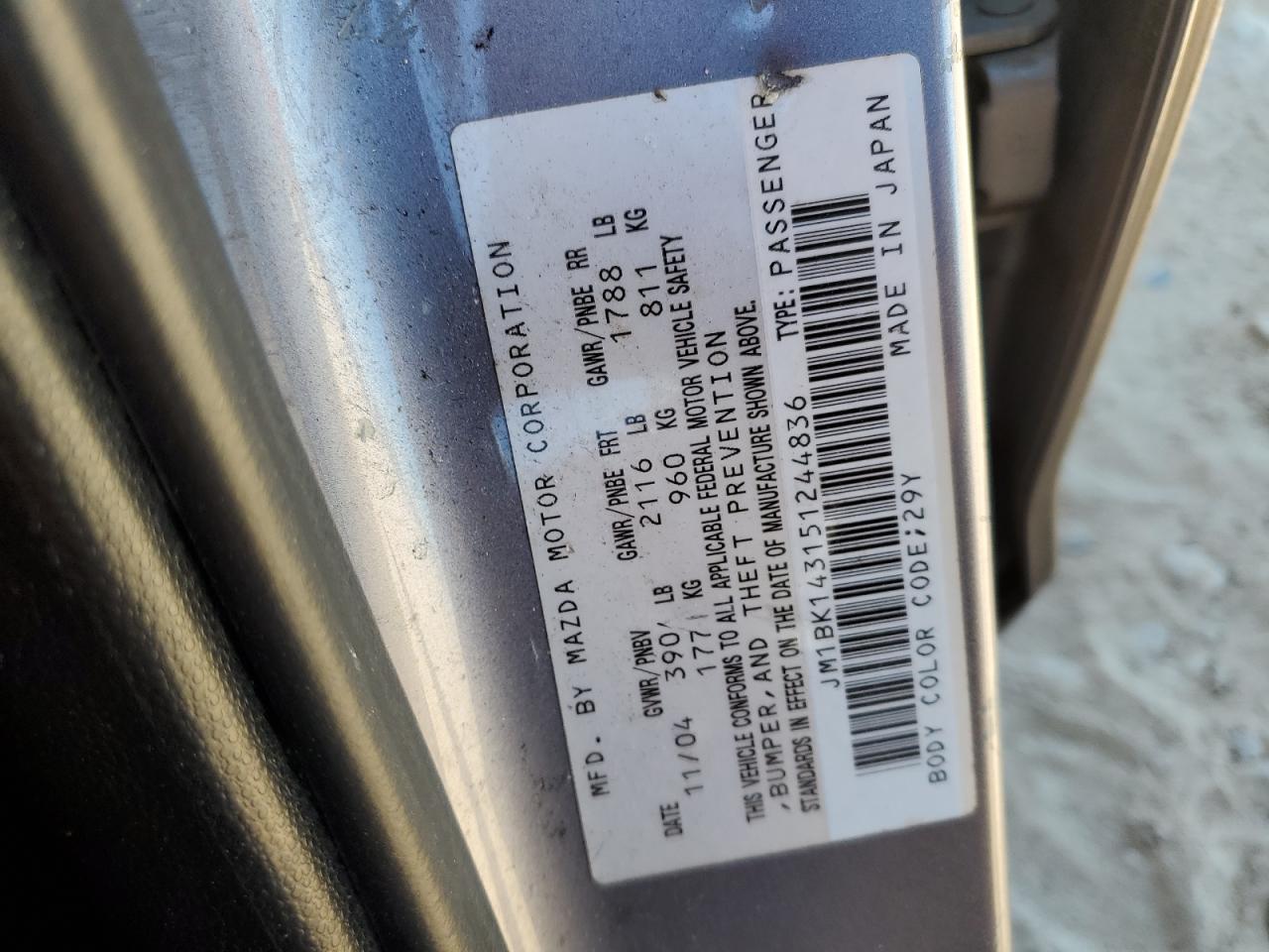 2005 Mazda 3 Hatchback VIN: JM1BK143151244836 Lot: 49573215