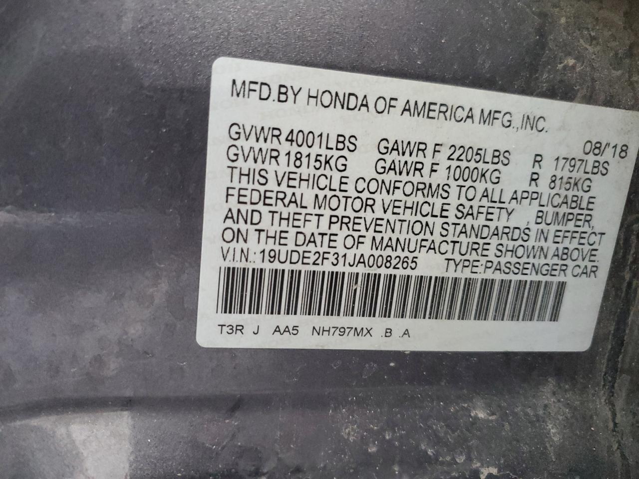 2018 Acura Ilx Base Watch Plus VIN: 19UDE2F31JA008265 Lot: 47873875