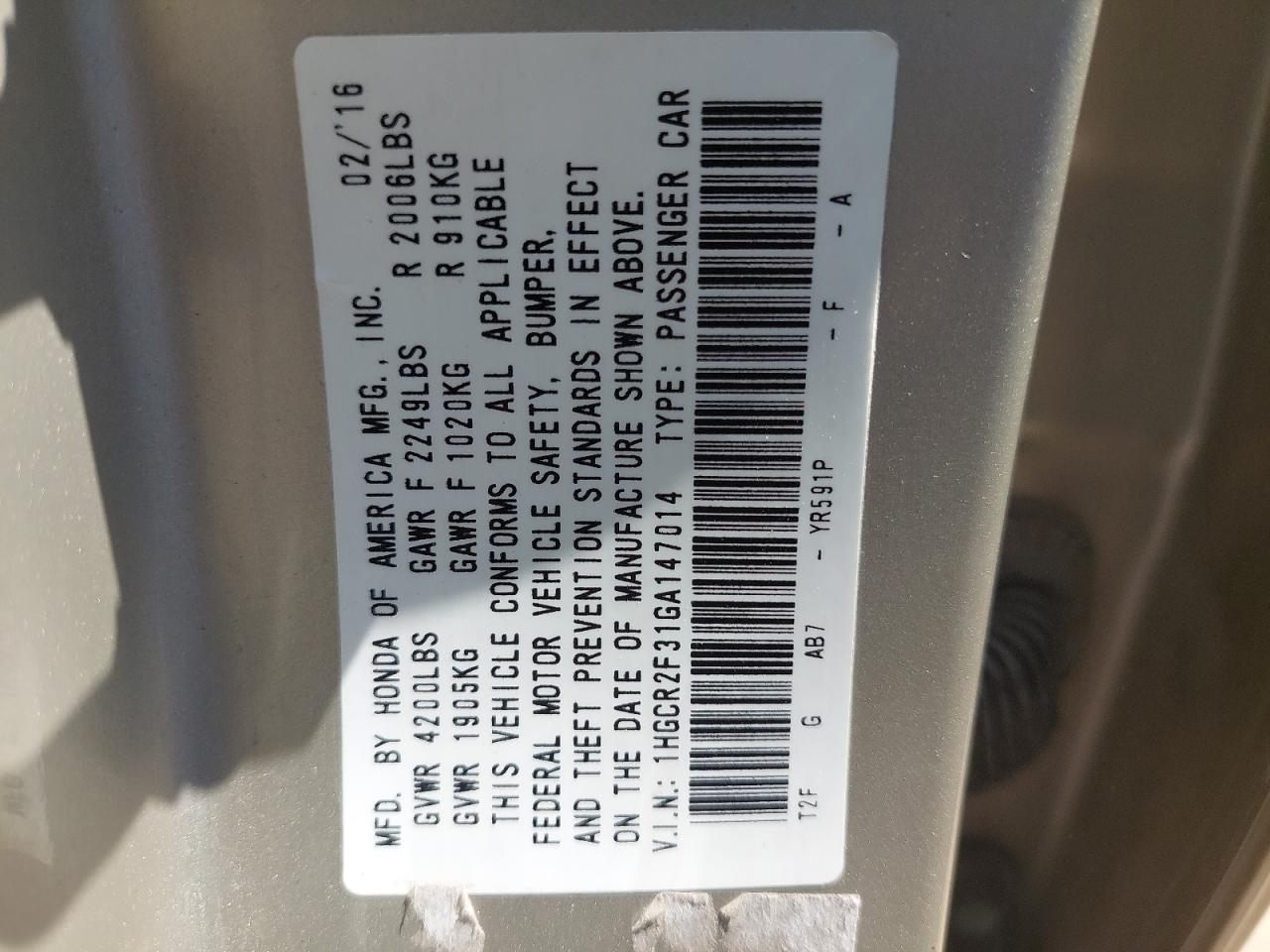 1HGCR2F31GA147014 - 2013 Honda Accord - #49406395