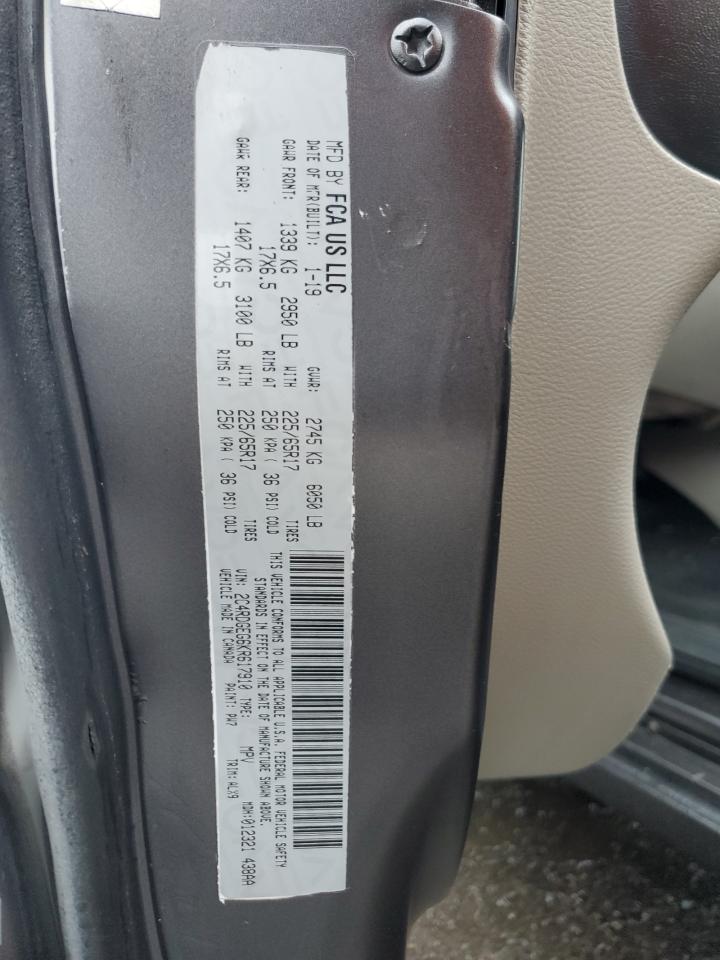 2019 Dodge Grand Caravan Sxt VIN: 2C4RDGCG4KR648219 Lot: 50488155