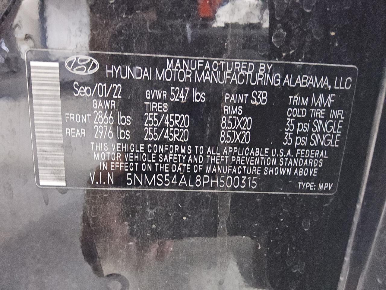 2023 Hyundai Santa Fe Calligraphy VIN: 5NMS54AL8PH500315 Lot: 50721915