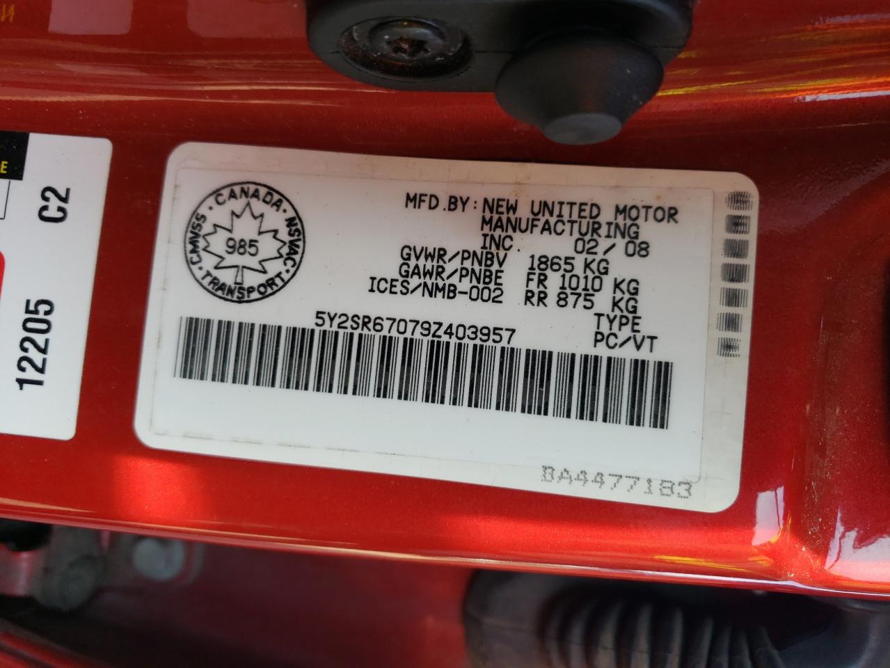 2009 Pontiac Vibe Gt VIN: 5Y2SR67079Z403957 Lot: 48805115