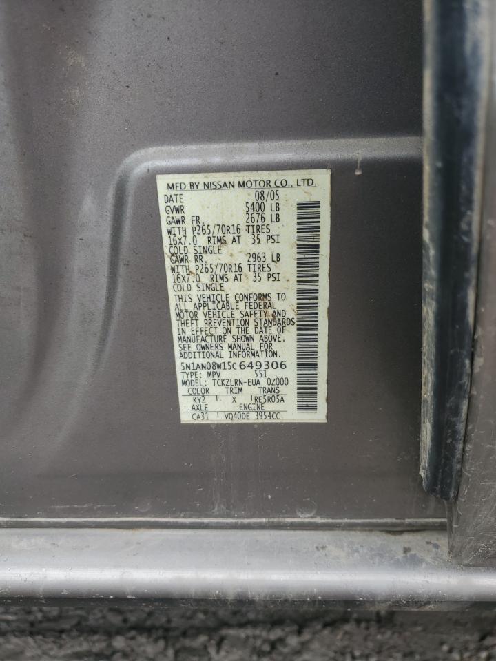 2005 Nissan Xterra Off Road VIN: 5N1AN08W15C649306 Lot: 51085235