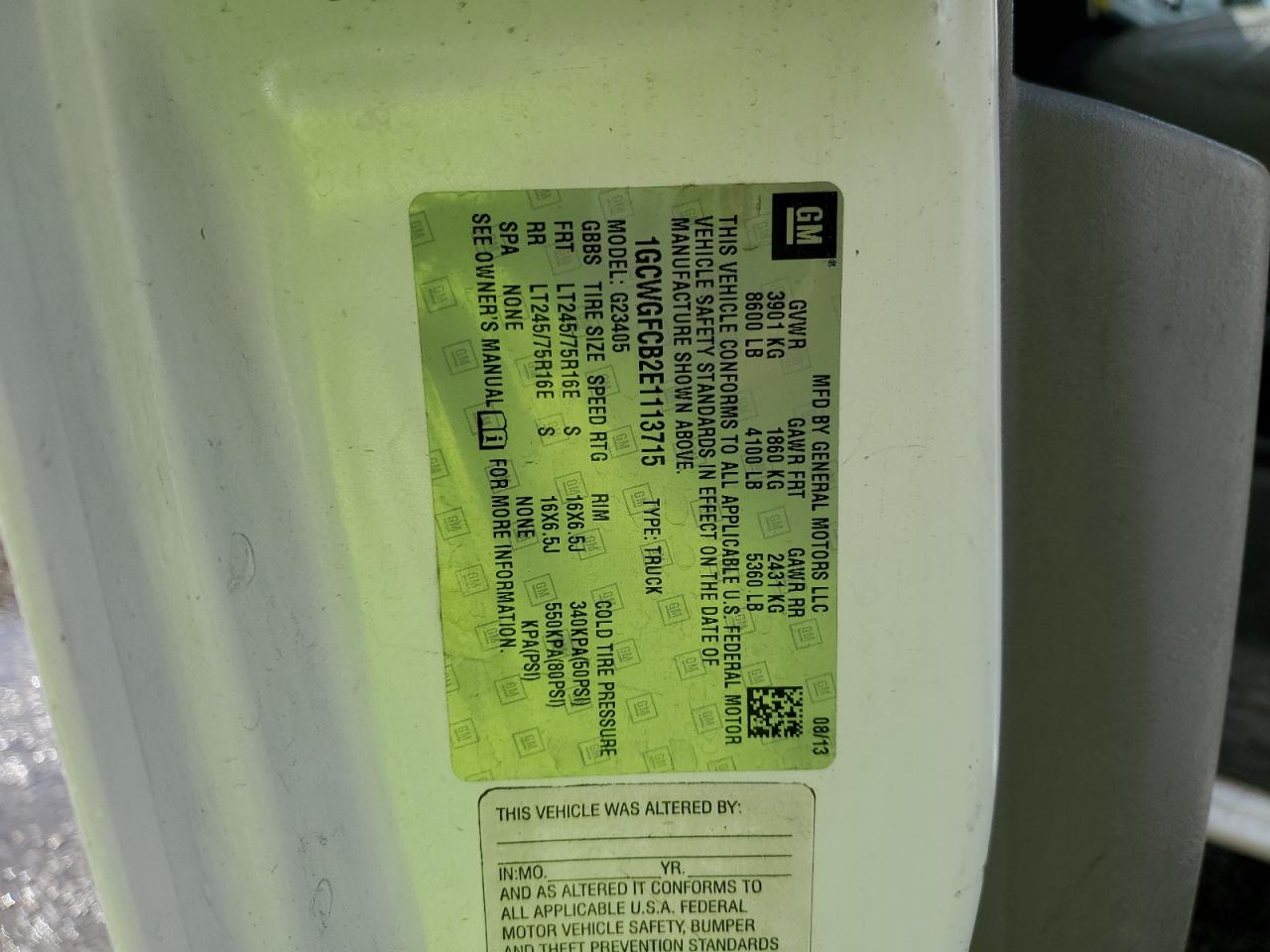 2014 Chevrolet Express G2500 VIN: 1GCWGFCB2E1113715 Lot: 48919515