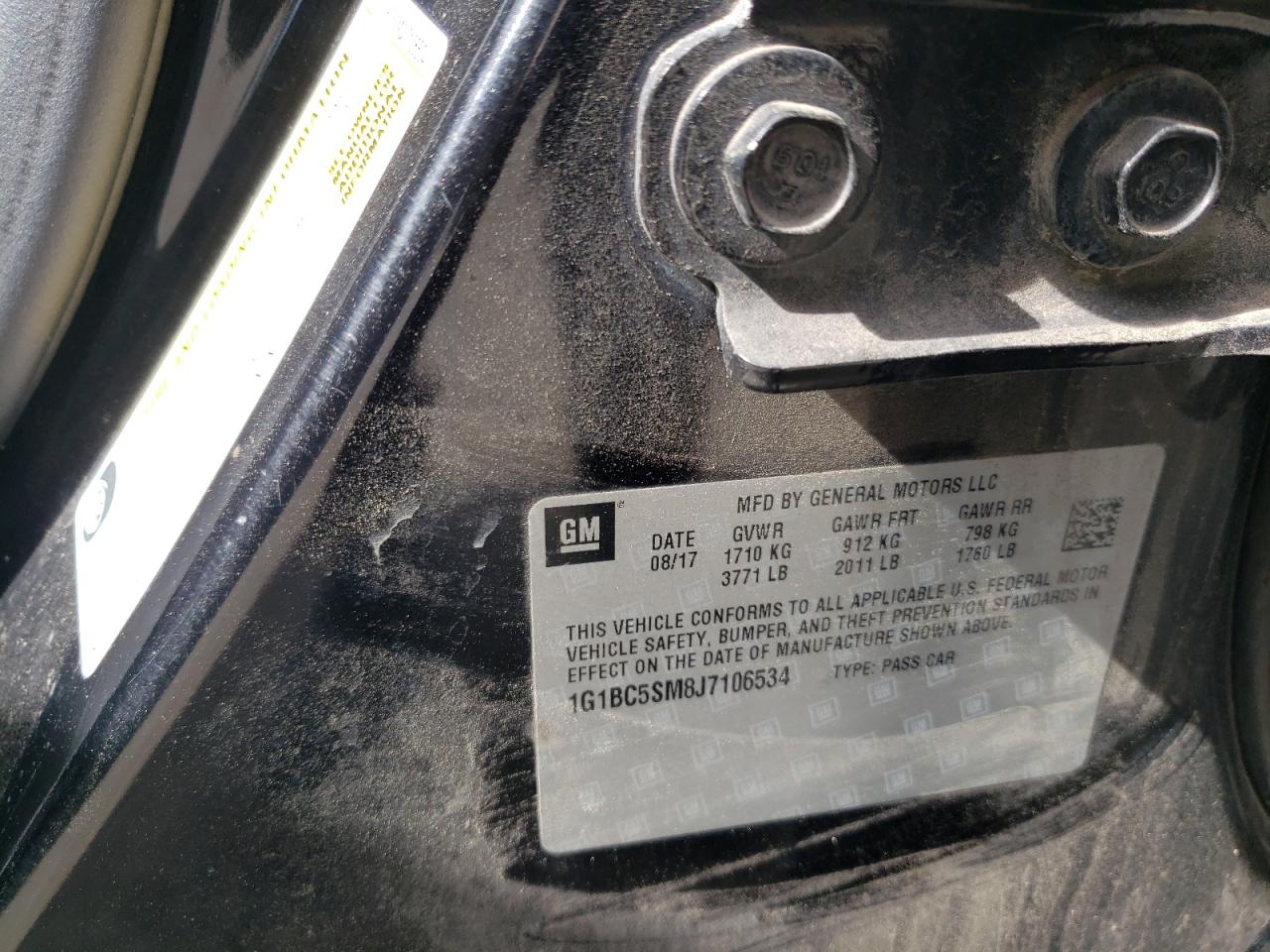2018 Chevrolet Cruze Ls VIN: 1G1BC5SM8J7106534 Lot: 50578395