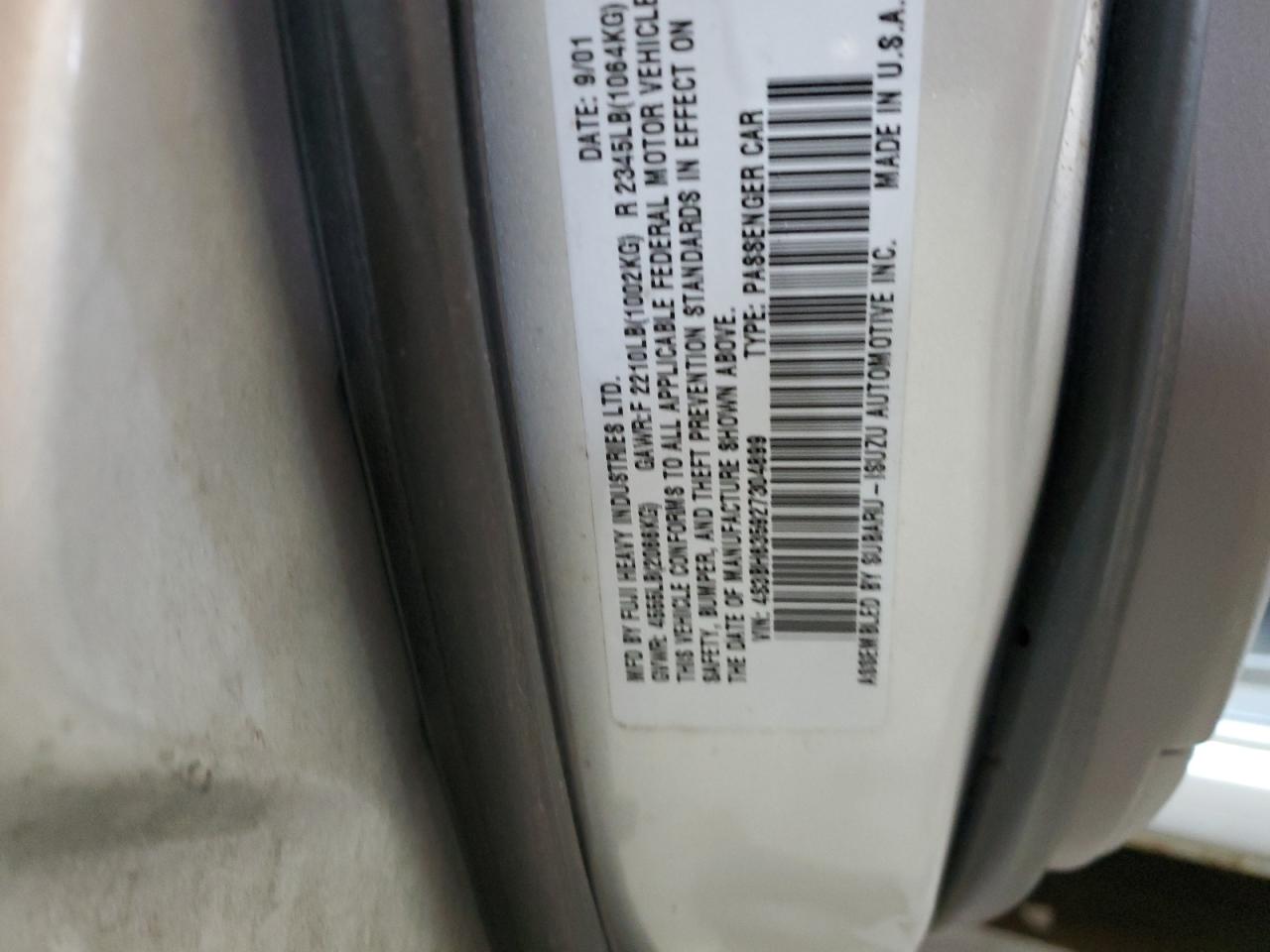 2002 Subaru Legacy L VIN: 4S3BH635927304899 Lot: 49773375