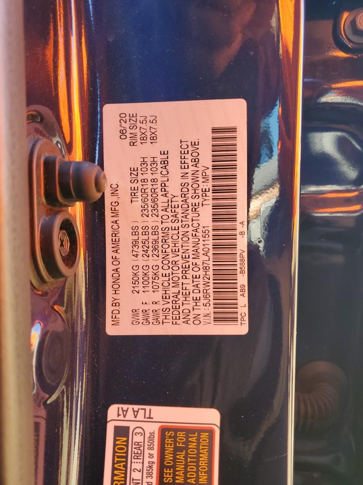 2020 Honda Cr-V Exl VIN: 5J6RW2H87LA011551 Lot: 48829545