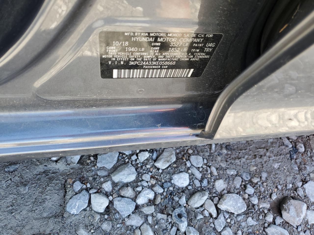 2019 Hyundai Accent Se VIN: 3KPC24A33KE058668 Lot: 50456275