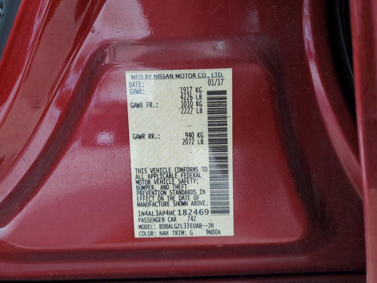 2017 Nissan Altima 2.5 VIN: 1N4AL3AP4HC182469 Lot: 50512735