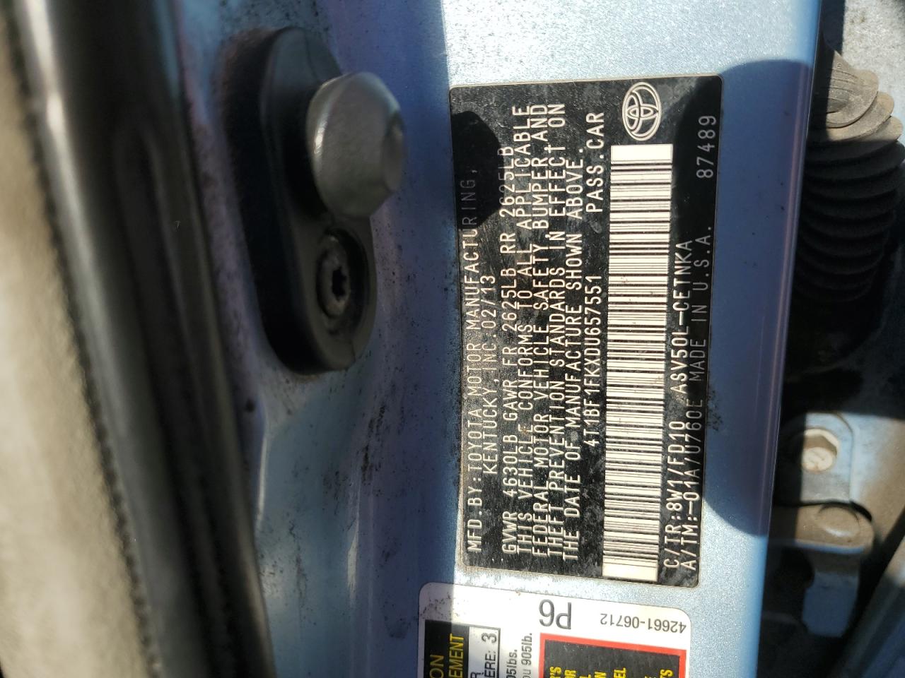 2013 Toyota Camry L VIN: 4T1BF1FKXDU657551 Lot: 49545975