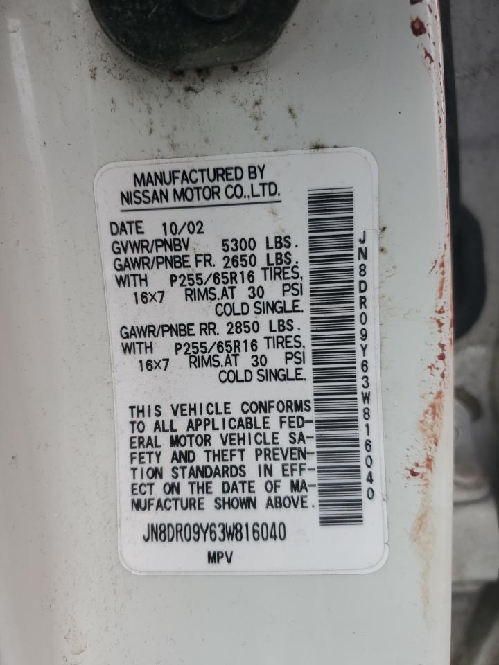 2003 Nissan Pathfinder Le VIN: JN8DR09Y63W816040 Lot: 49117685