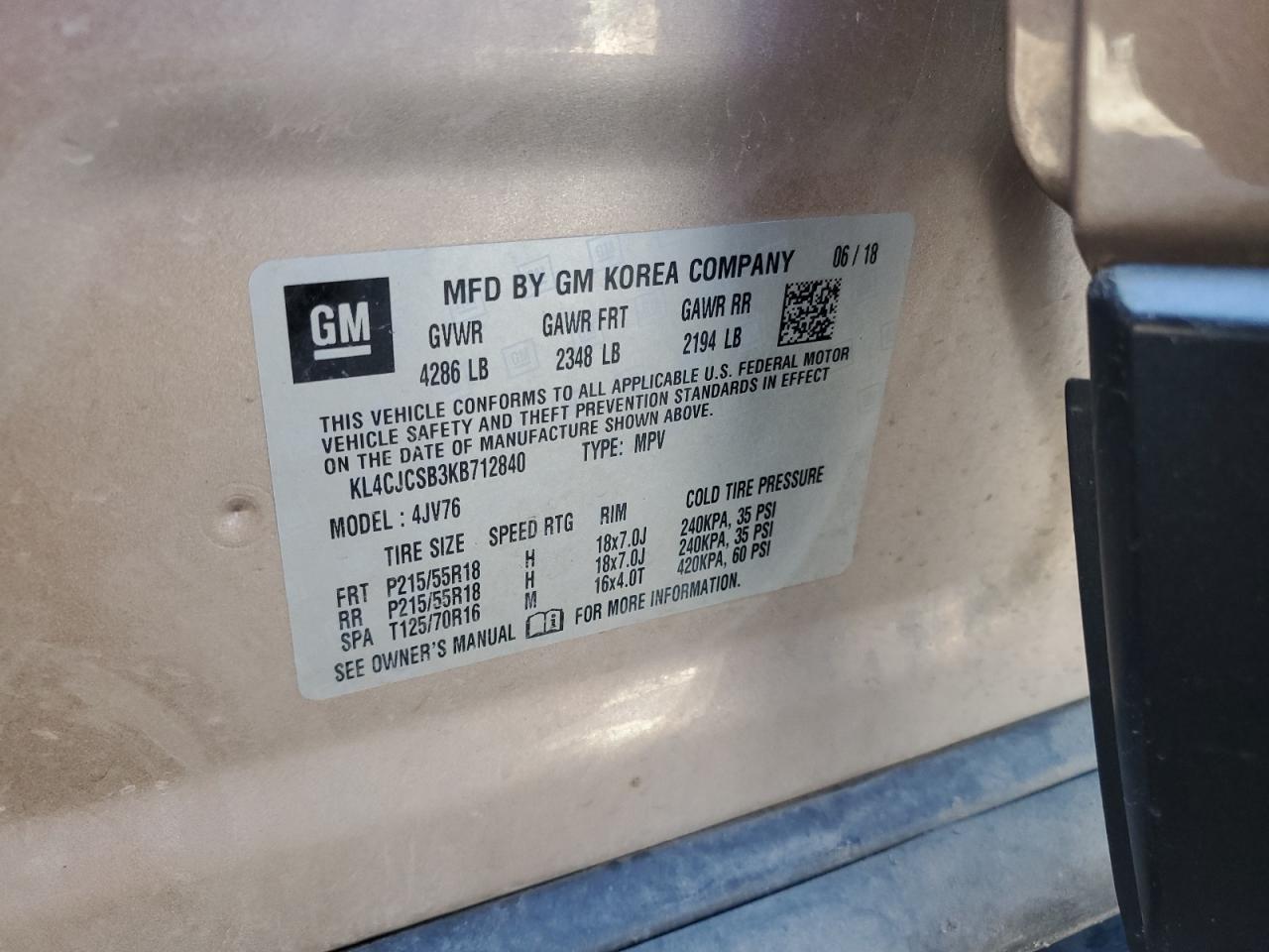 2019 Buick Encore Essence VIN: KL4CJCSB3KB712840 Lot: 47850765