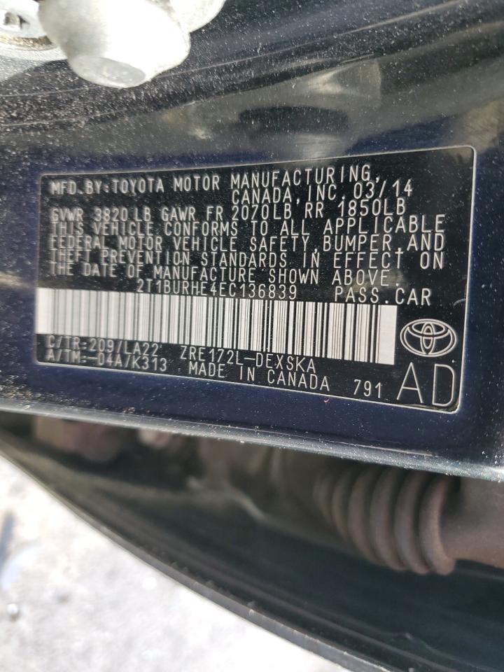 2014 Toyota Corolla L VIN: 2T1BURHE4EC136839 Lot: 49412475