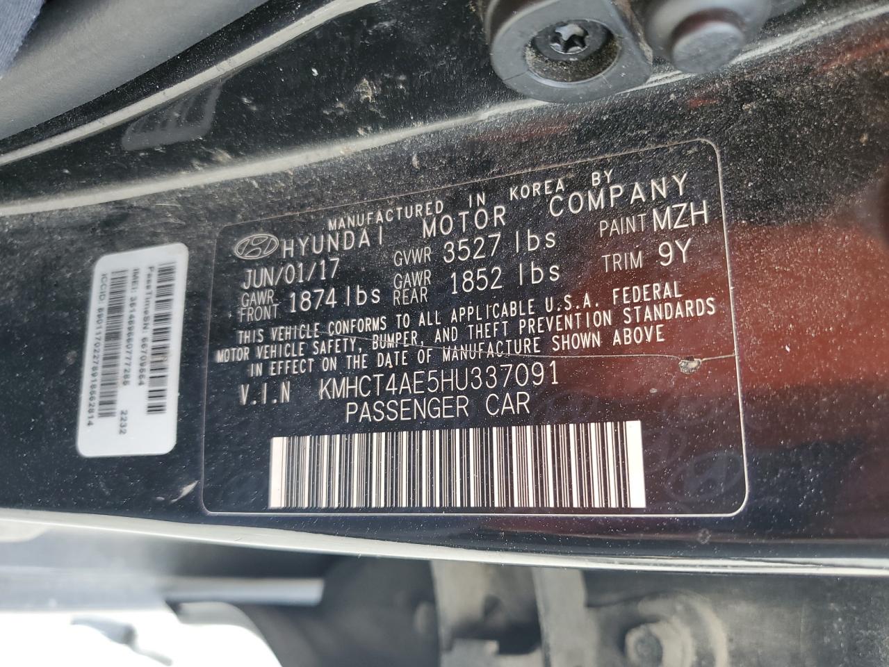 2017 Hyundai Accent Se VIN: KMHCT4AE5HU337091 Lot: 50176865