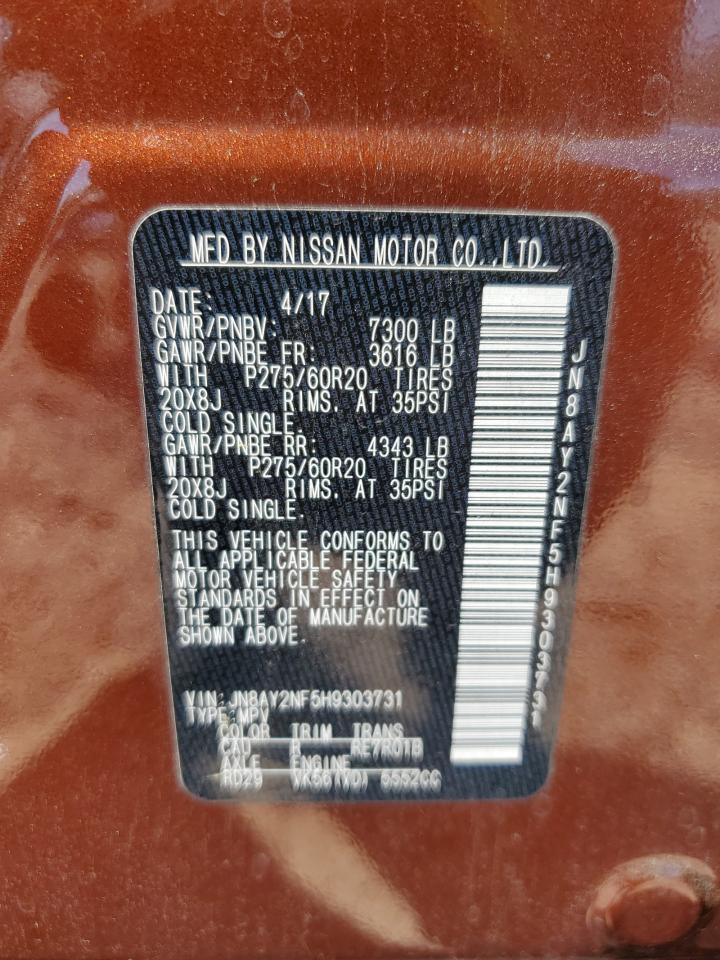 2017 Nissan Armada Platinum VIN: JN8AY2NF5H9303731 Lot: 48478935