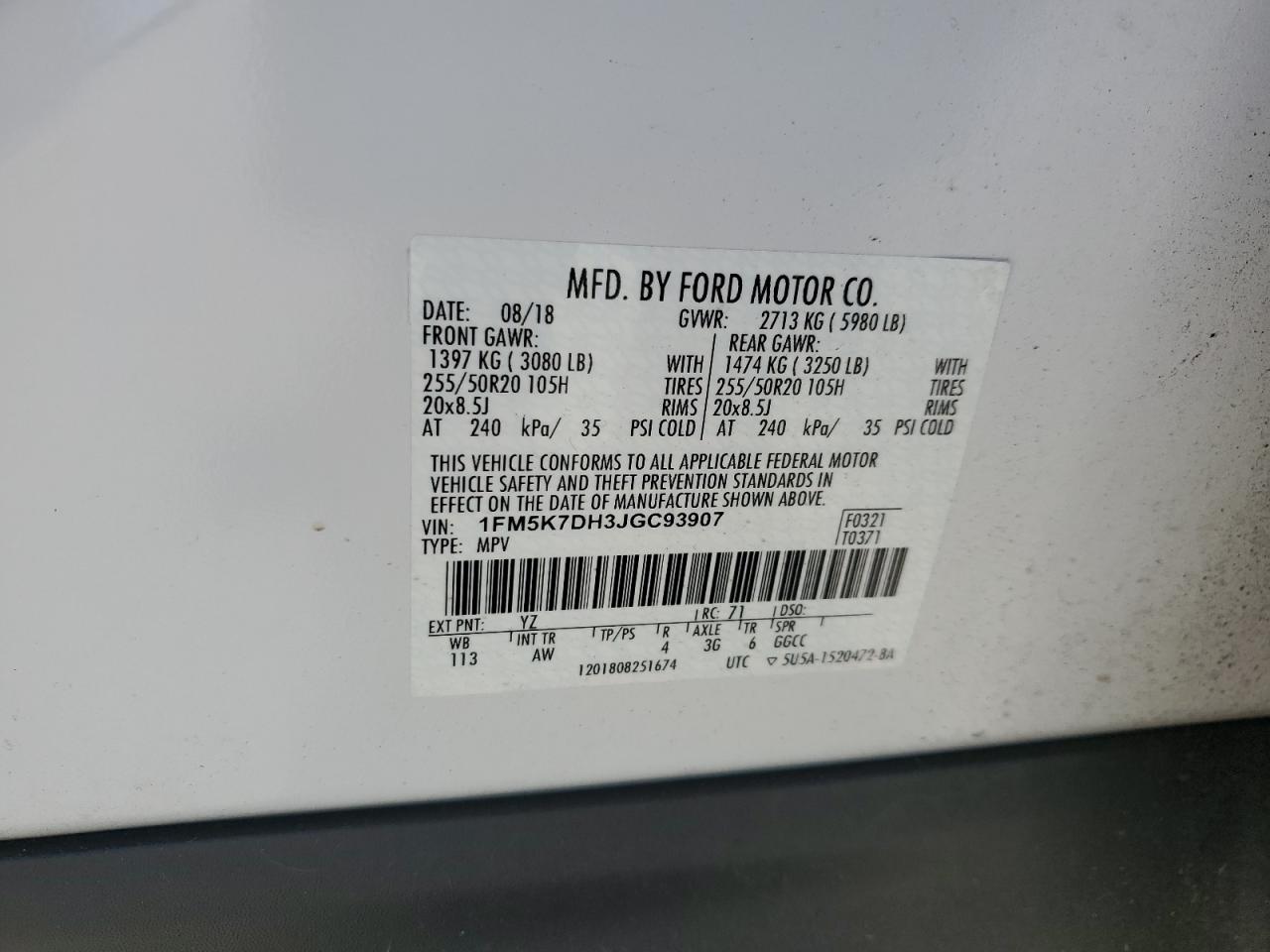 2018 Ford Explorer Xlt VIN: 1FM5K7DH3JGC93907 Lot: 50391375
