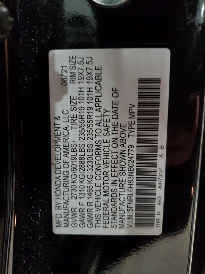2022 Honda Odyssey Touring VIN: 5FNRL6H83NB024779 Lot: 48932895