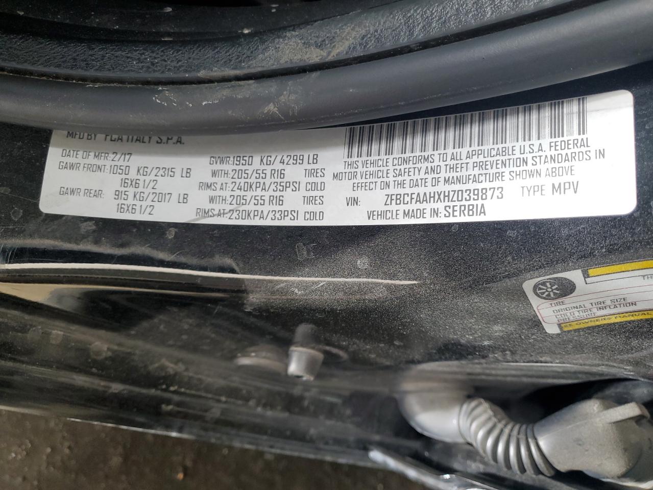 2017 Fiat 500L Pop VIN: ZFBCFAAHXHZ039873 Lot: 50409015