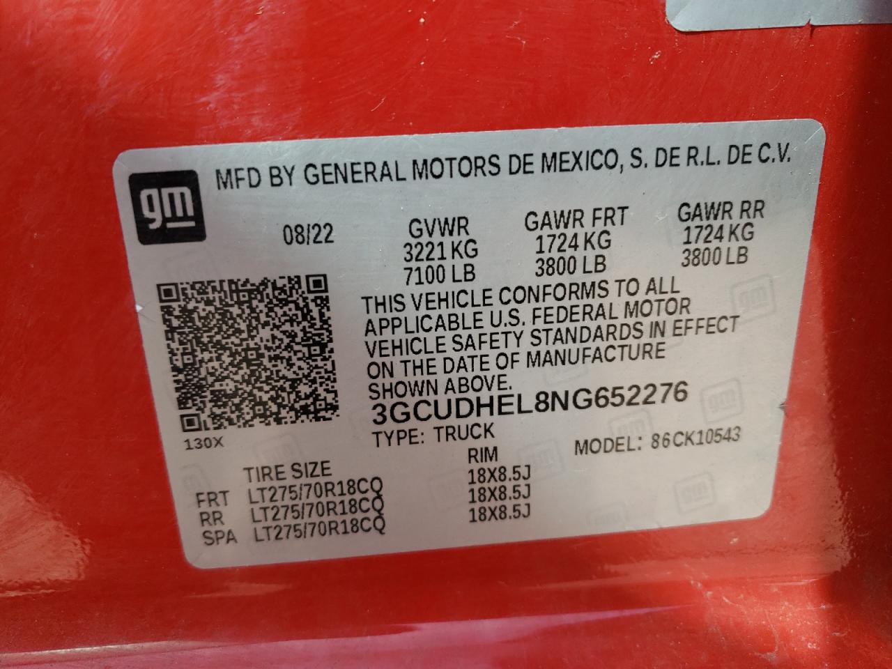 VIN: 3GCUDHEL8NG652276 2022 CHEVROLET ALL Models
